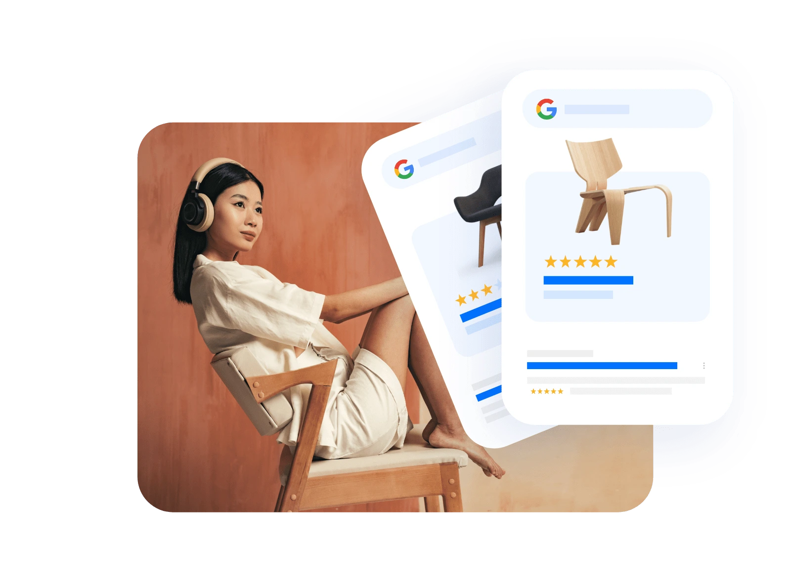 femme assise chaise casque écoute